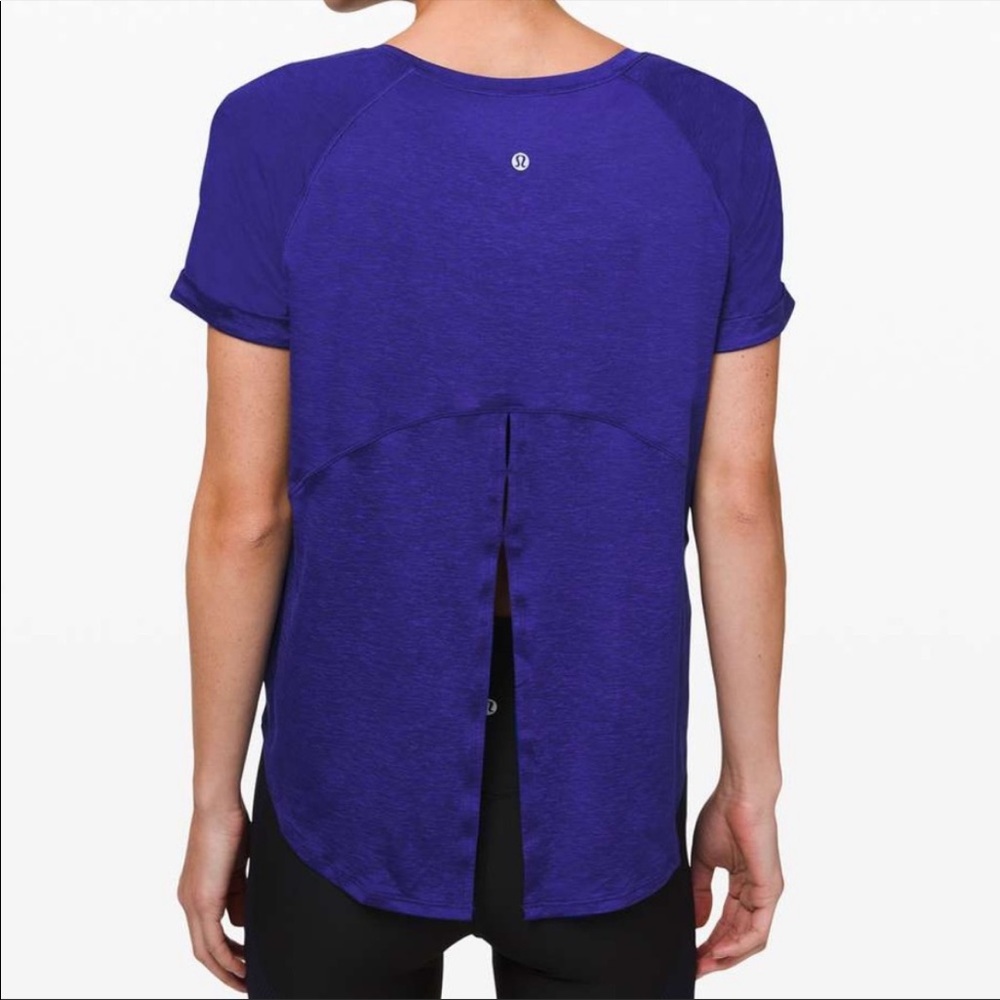 LULULEMON Open Up Tie Back Top Short Sleeve Shirt Electric Blue Size 10